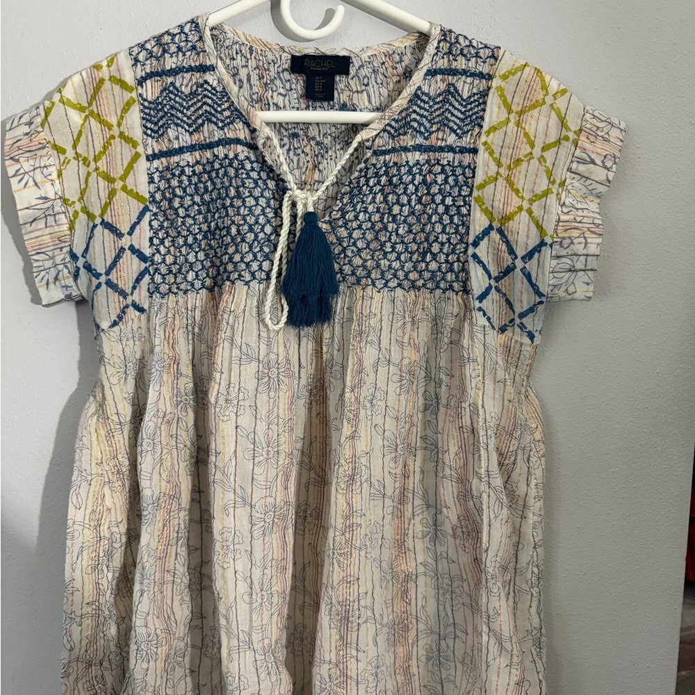 RACHEL Rachel Roy Cream Blouse with Blue & Green Embroidery
